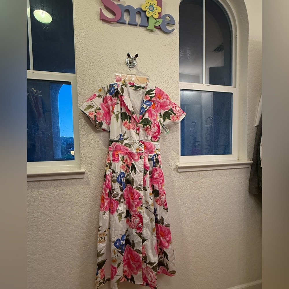Hermoza Blooming In Breeze  Floral A-Line & Waist Defining Cotton Dress S-Small - Picture 15 of 16